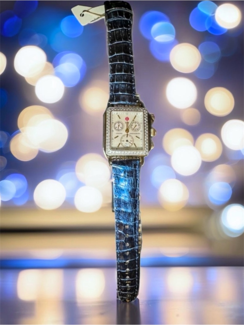 🆕💞MICHELE 18mm Genuine Alligator Watch Strap Band • NAVY & SILVER • NWT